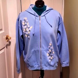 Blue Floral Hand Painted Women's Hoodie